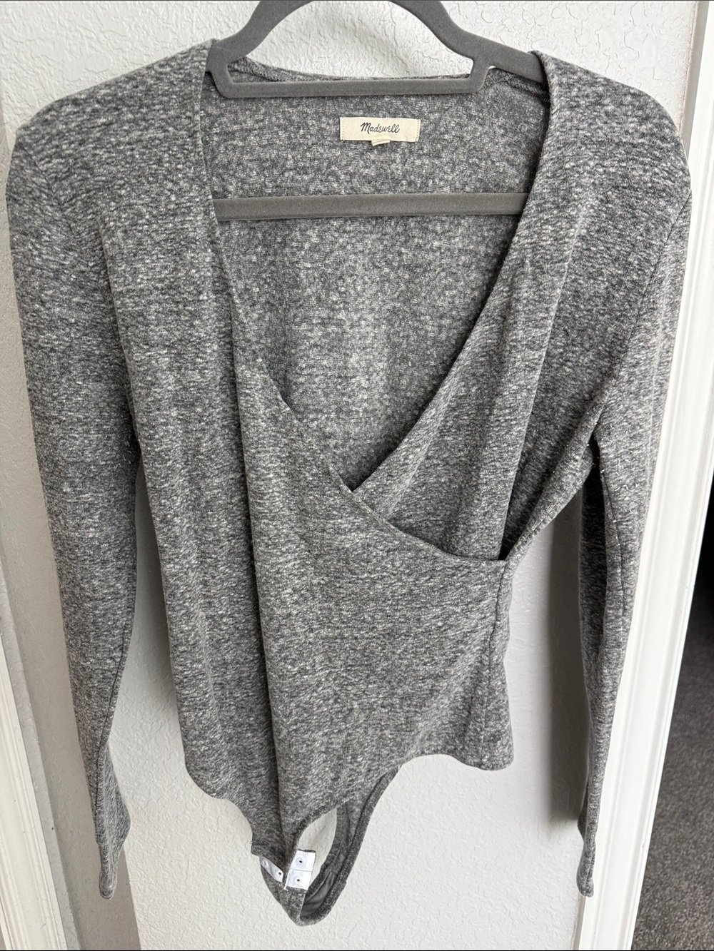 Madewell Gray Wrap Front Long Sleeve Bodysuit